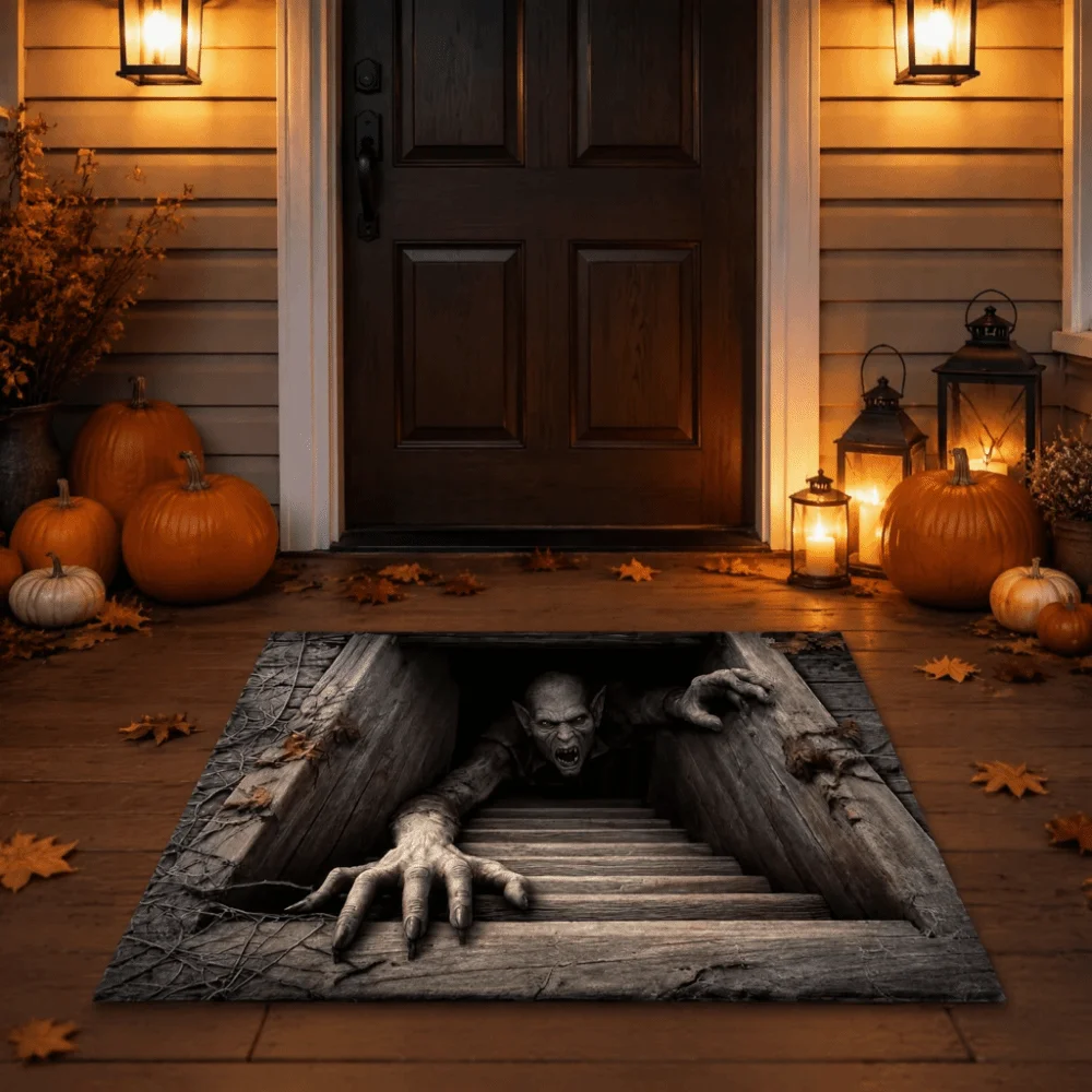 Halloween Halloween Optical Illusion Rug Non-Slip Quick Dry Doormat 3D Water-Absorbing Door Rug Entryway