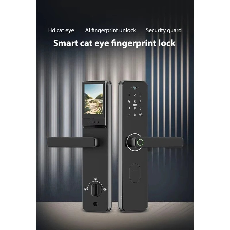 Fingerprint password  Entry Graffiti cat eye smart door lWooden  Household anti-theft rsmart lock