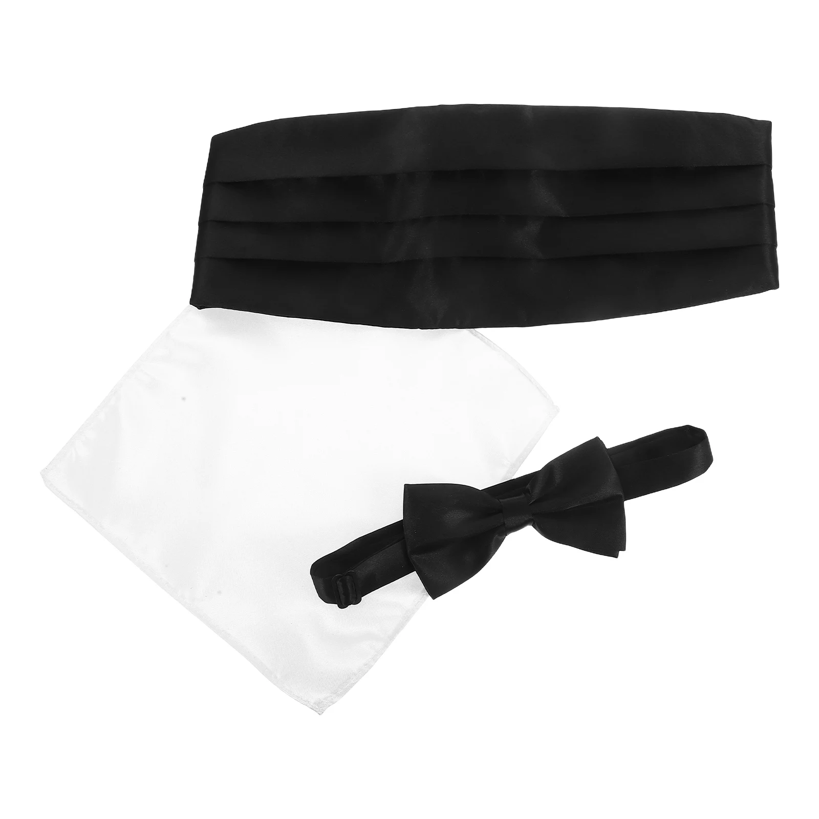 

Wedding Cummerbund Bow Tie Pocket Square Set 3 Piece Polyester Pre-tied Adjustable Banquet Formal Accessories Elegant Design