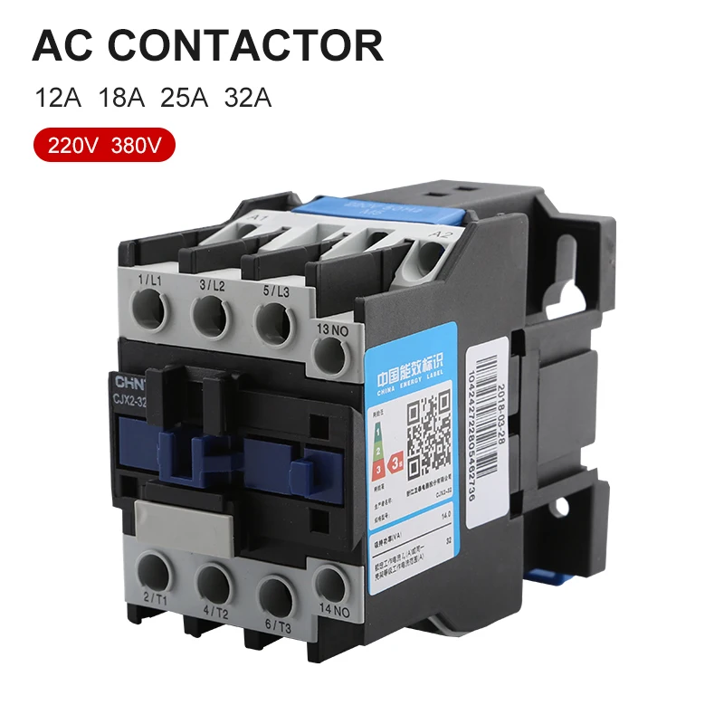 CJX2 AC Contactor 12A 18A 25A 32A Three-Phase Three-Pole NO Coil Voltage 380V 220V Usually Open With Copper Ring Contactor 50HZ