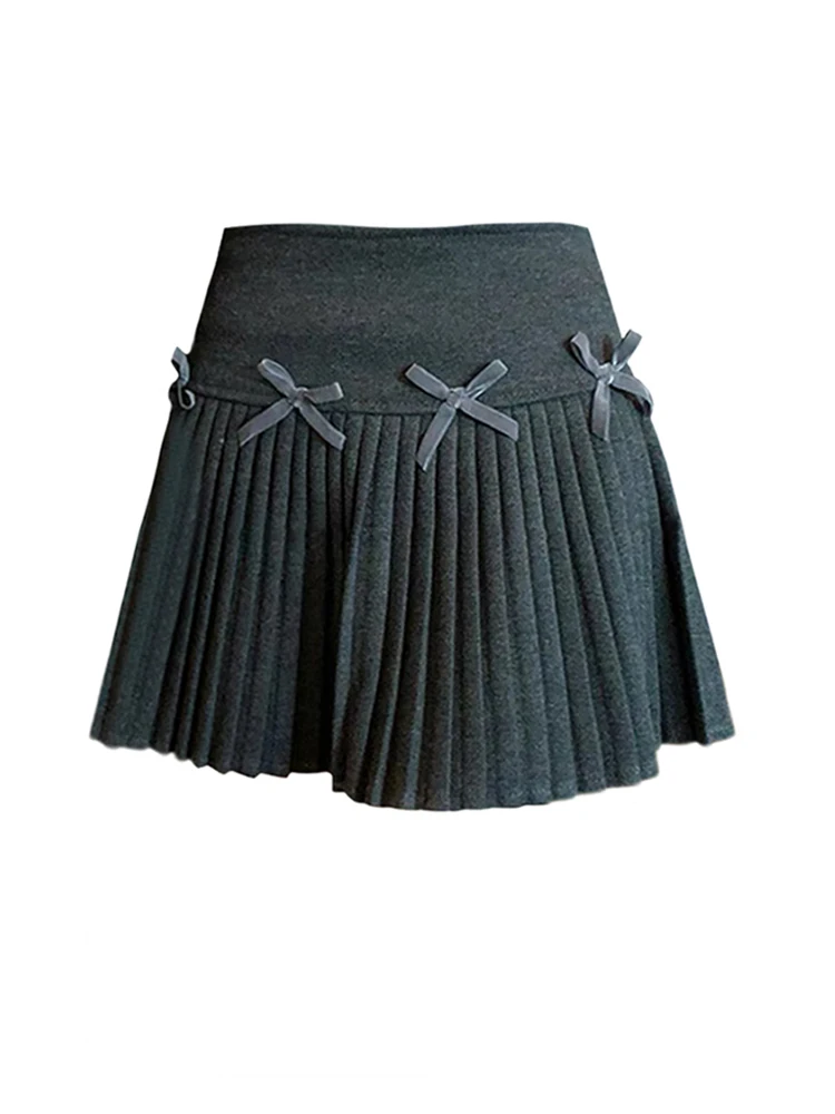 Women A-line Pleated Skirt Vintage Y2k 90s Aesthetic Mini Skirt Harajuku Korean Streetwear Fashion Bow Skirt 2000s Clothes 2024