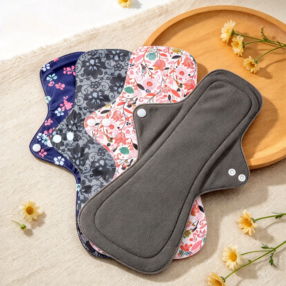 4Pcs and 1 bag Reusable Pads Set Fixed color Reusable Menstrual Pads Super Absorbent Sanitary Napkins.