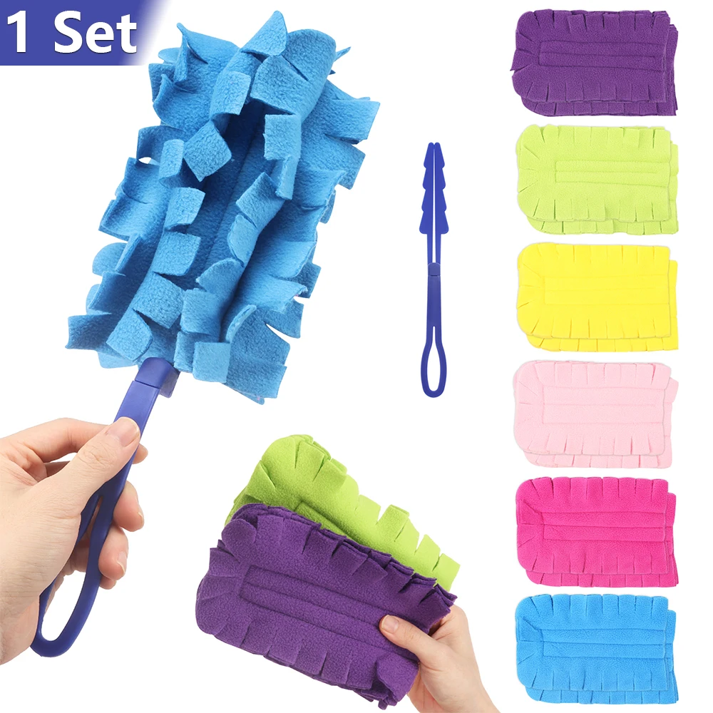 

12Pcs Reusable Duster Refills Washable Polyester Duster Pads Efficient Household Cleaning Tool Set with Handle for Car Furniture