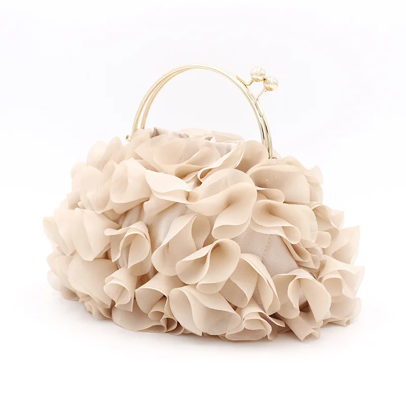 New Fashion Brand Handbags Women Flower Cute Bag Solid Luxury Champagne Bags Floral Bride Totes Cute Trendy Casual Day Clutch