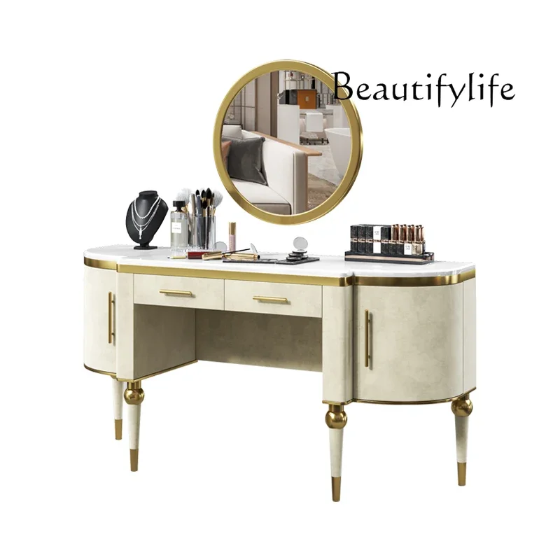 

Light luxury dresser storage cabinet integrated stainless steel leather marble post-modern high-end makeup table