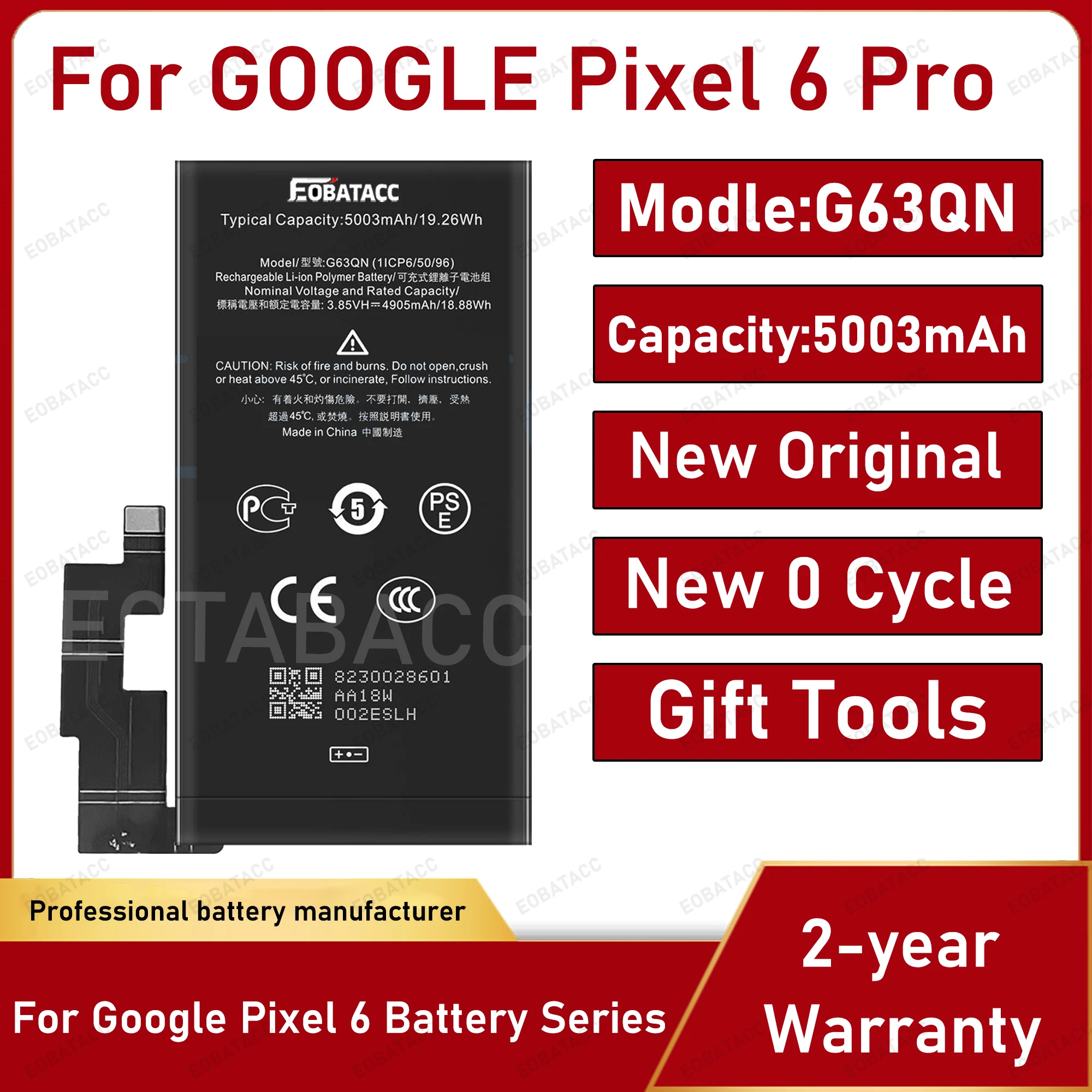 

2025 Years 100% Original Brand New G63QN Replacement Battery For Google Pixel 6 pro Batteria+Free Tools