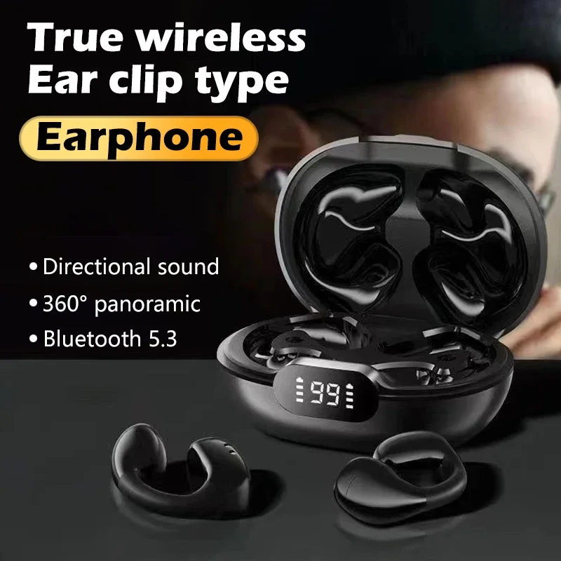 

New Smart Chip Wireless Bluetooth Headset Earclip Headphones HD Music Earphone with Mic HD Call Sports Waterproof Earbuds