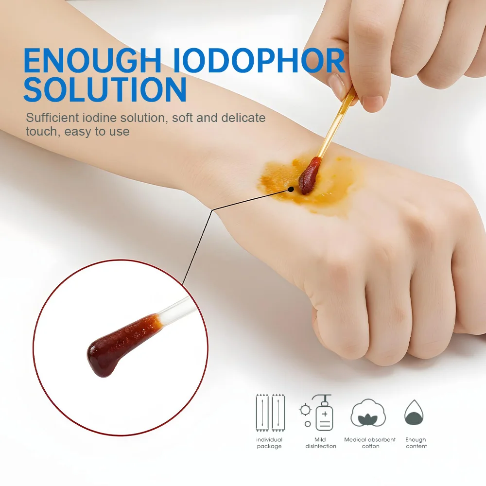 

60Pcs/box Iodine Swab Disposable Medical Alcohol Cotton Stick Emergency Care Sanitary Supplies Disinfected Swab First Aid Kit