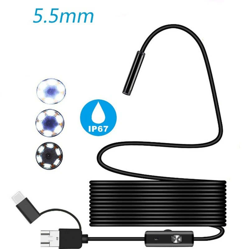 5.5Mm TYPE C USB Mini Endoscope 2M Hard Cable Snake Borescope Inspection Camera For Android Smartphone PC