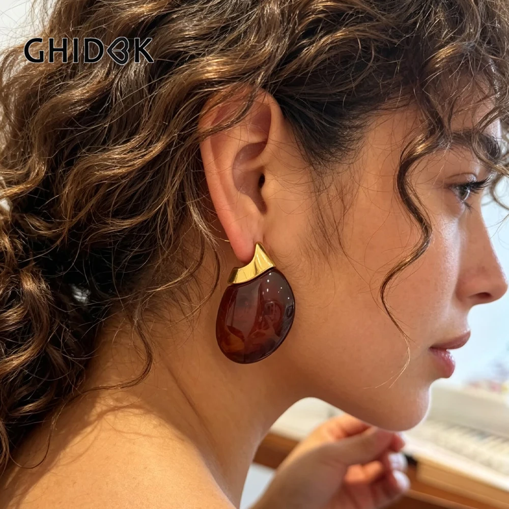 Серьги GHIDBK из прозрачной смолы кофейного цвета в форме капли воды, женские модные персонализированные украшения, аксессуары, подарок