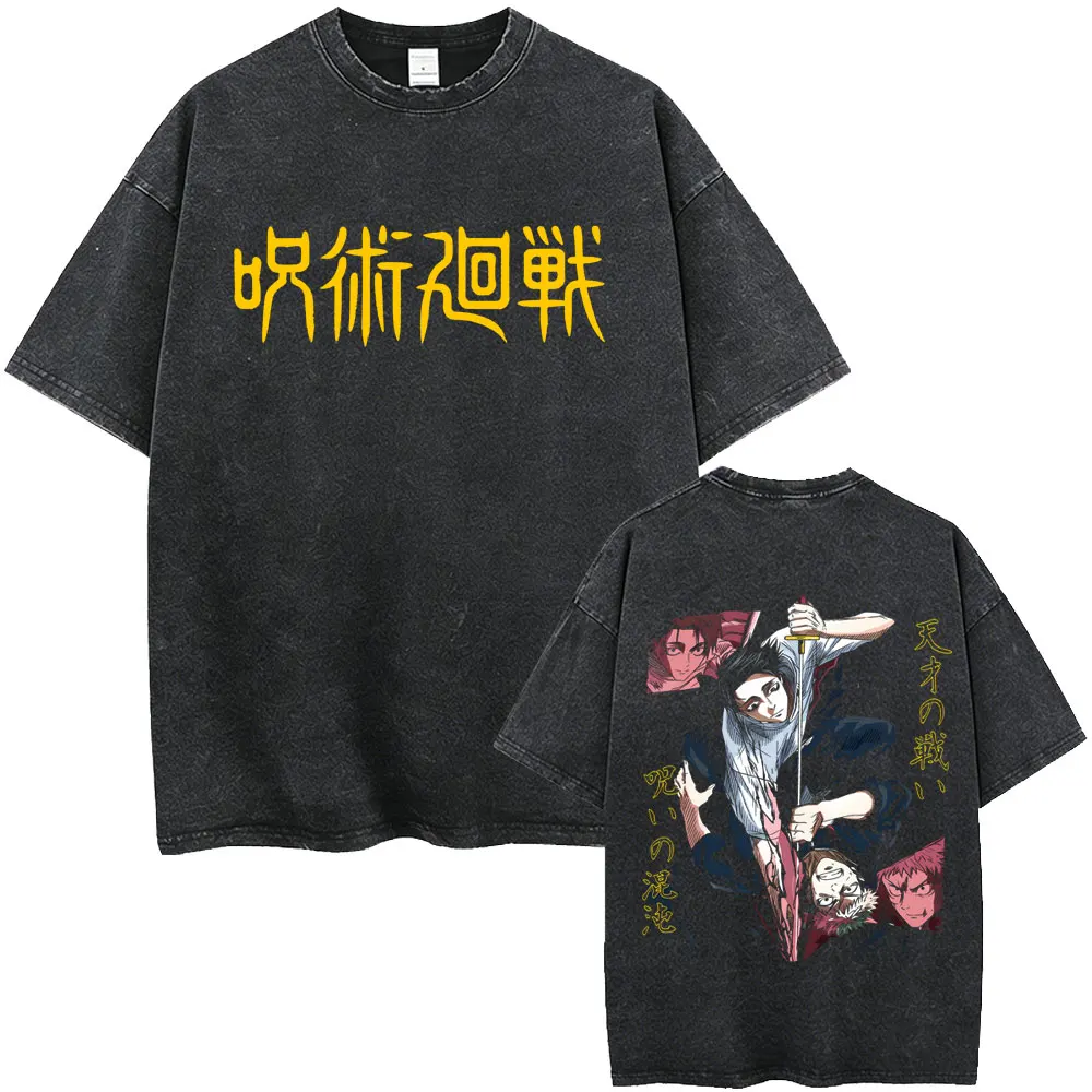 Anime Jujutsu Kaisen Okkotsu Yuta Vintage Washed T-shirt Men Women Manga Fashion Retro T-shirts Men's Casual Oversized T Shirts