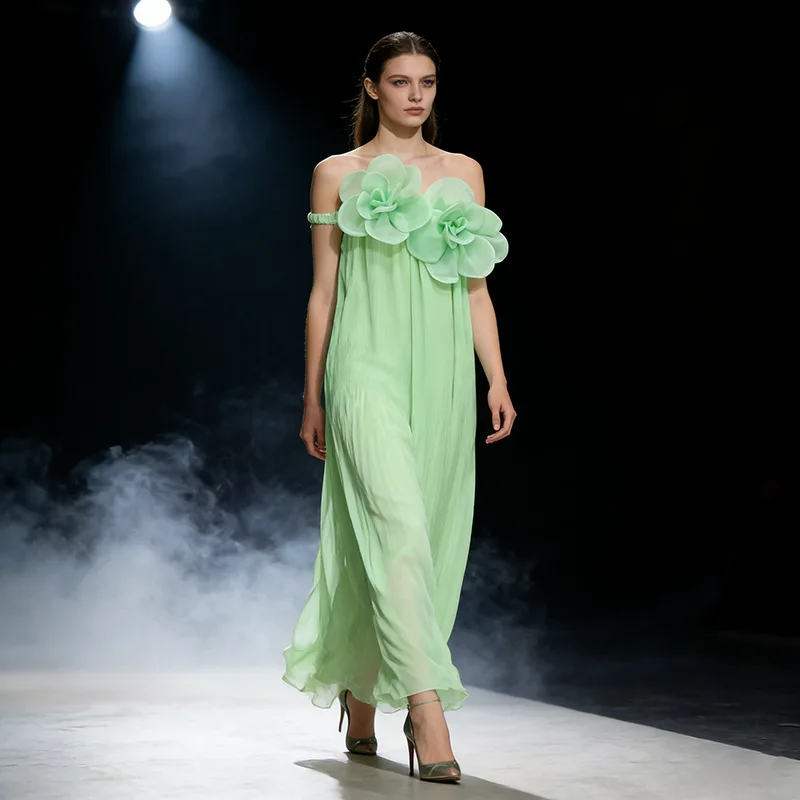 Damesmode off-shoulder sexy zoete pittige jurk, 3D bloemen- en lintdesign feest- en avondjurk - afbeelding 2