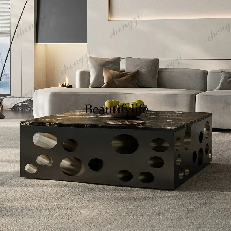 03 Italian pure natural luxury stone cheese coffee table light luxury high-end marble coffee table