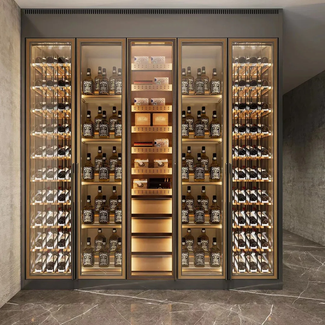 Modern Luxury Thermostatic Stainless Steel Wine Rack, Stackable Wine Cellar Storage Cabinet, Living Room Bar Shelving