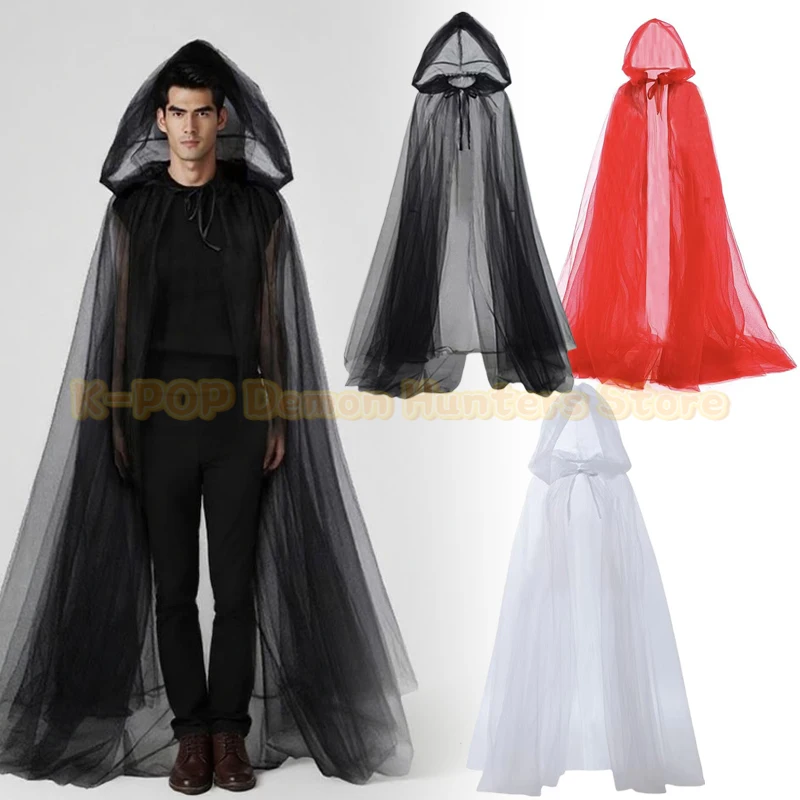 Novo halloween bruxa manto traje feminino cosplay feiticeiro goth preto branco capuz tule capa roupas de casamento nupcial outfit