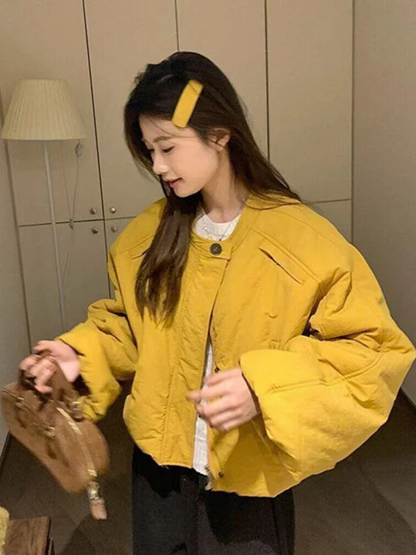 

Ретро-куртка с круглым вырезом, утепленная, из теплого хлопка, женская зимняя новинка, свободный крой, премиальное хлопковое пальто, верхняя одежда