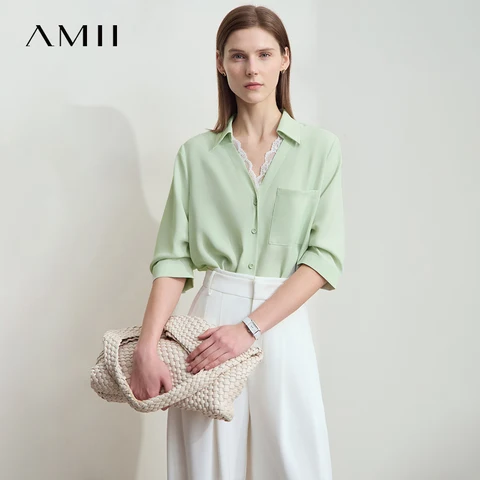 Женские летние блузки AMII Office Lady из полиэстера и хлопка