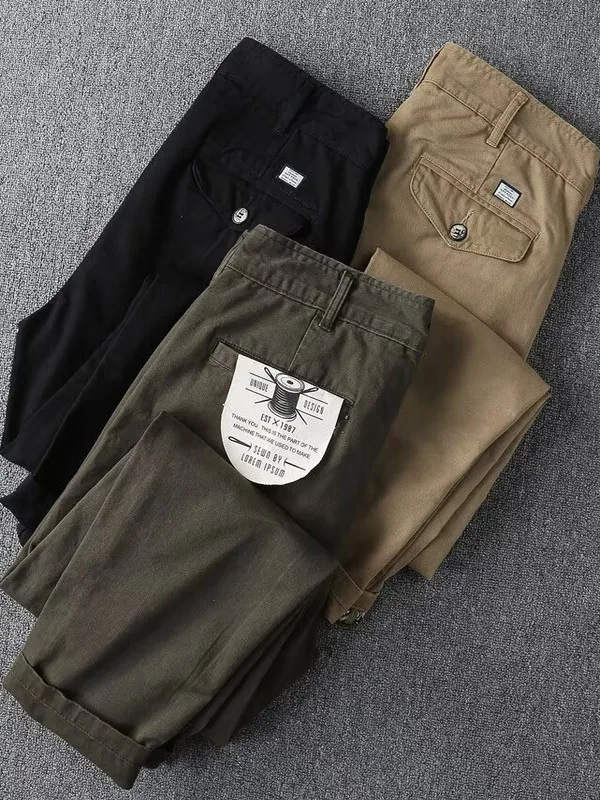 

Retro Waed Pure Cotton Thi Straight Leg Casual Pants Autumn Winter Heavyweight Men's Warm Comfortable Workwear Trousers