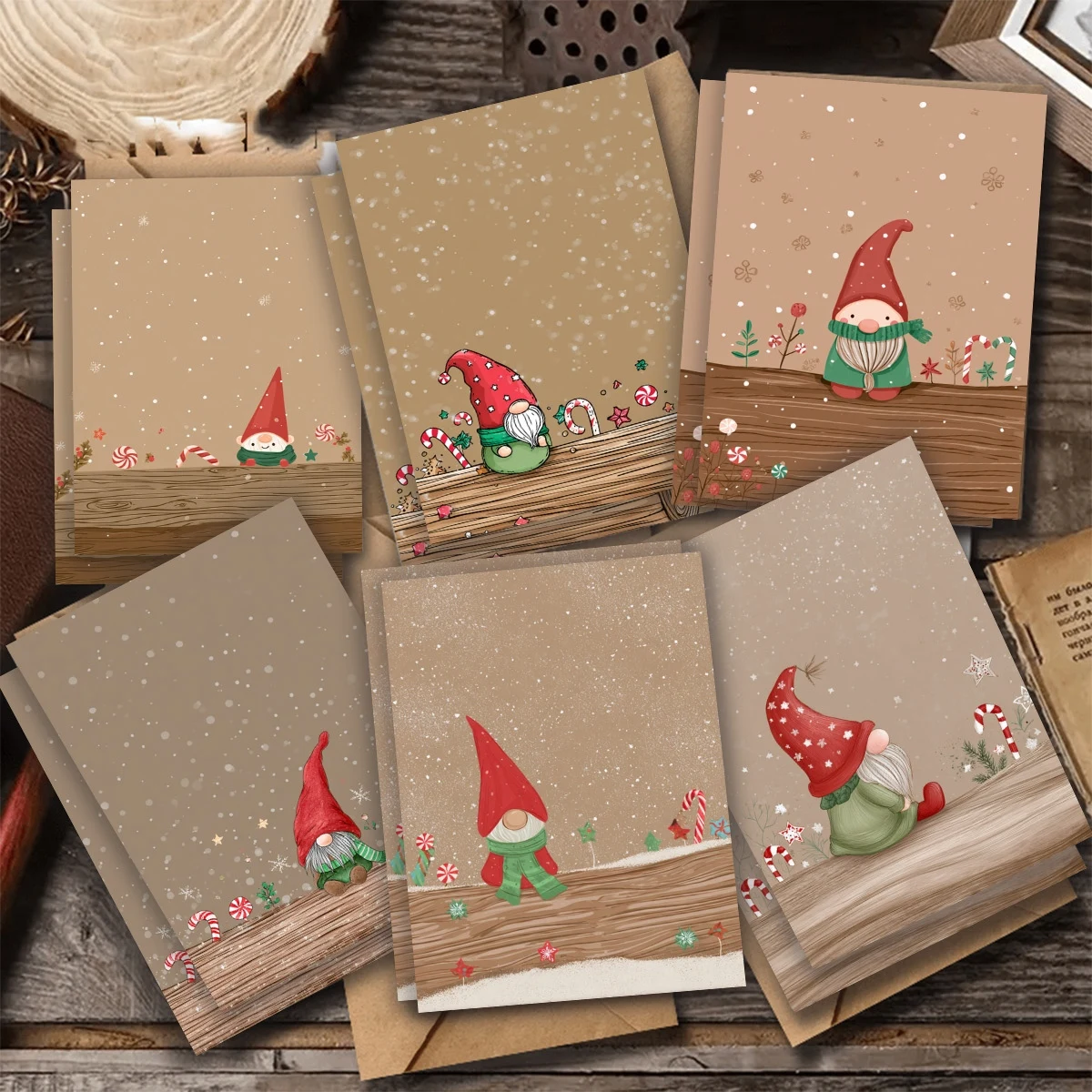12 Stück (6 Umschläge + 6 Karten) /24 Stück (12 Umschläge +12 Karten) Weihnachtsgrußkarten mit einer Postkarte mit rotem Hut – Detail 5