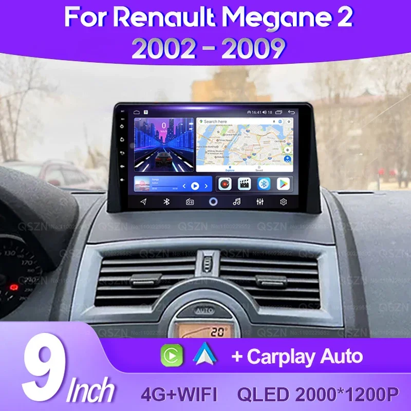 

QSZN For Renault Megane 2 2002-2009 Car Radio AI Voice 4G WIFI CarPlay Android Auto GPS Car Multimedia Video Player No DVD 2Din