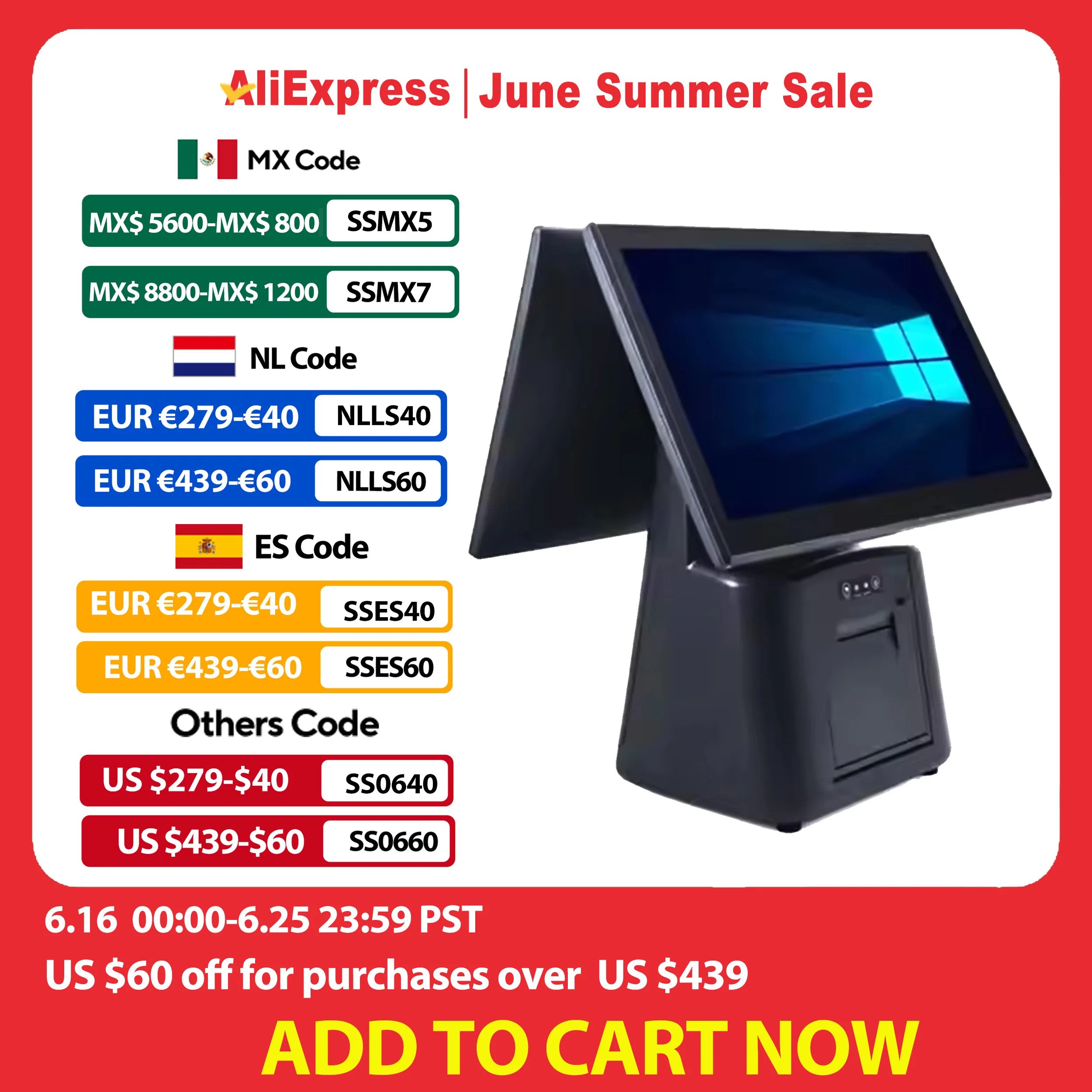 

15.6 Inch i3/i5 Win10 Touch Screen Cash Register Windows POS System 58/80mm Thermal Printer Foodcourt Payment Terminal