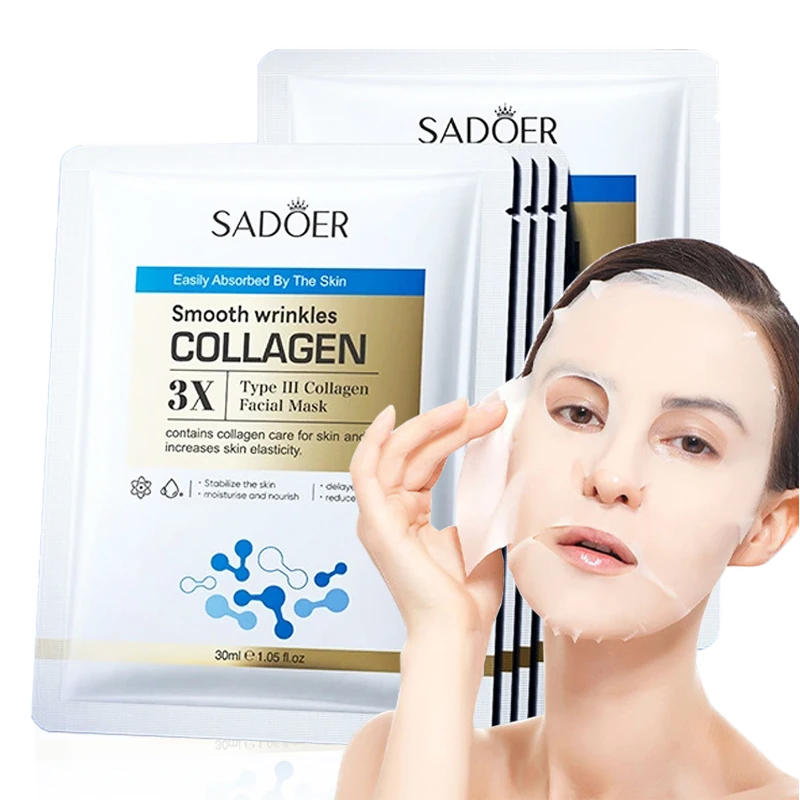 5/10 Uds SADOER mascarilla Facial de colágeno cuidado de la piel hidratante brillo mascarillas faciales antienvejecimiento mascarilla de hoja para el cuidado de la piel