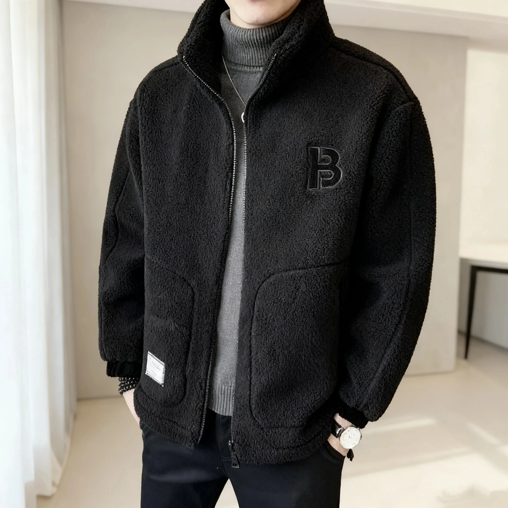 

Men's Fleece Jacket Korean Style Winter Thickened Cotton Padded Coat Male Streetwear Casual Outerwear Winter Jackets Men Coat