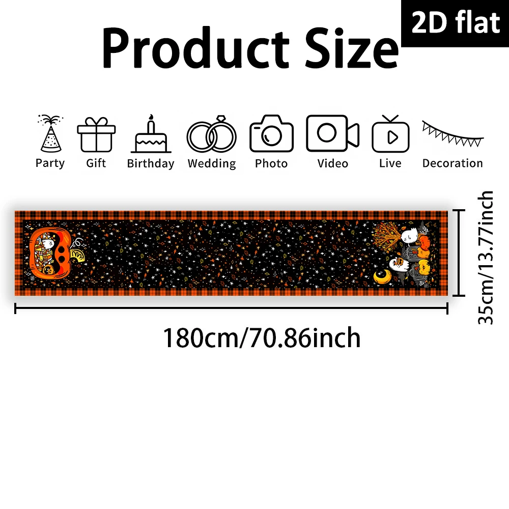 Halloween Table Runner Pumpkin Star Tombstone Print Table Decor Indoor Dining Table Kitchen Party Holiday Fall Seasonal Ornament