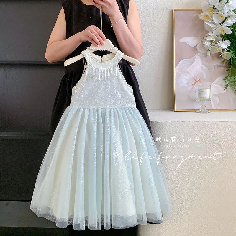 

2025Girls' Summer New High-End Socialite Style Beaded Tassel High-End Birthday Dress