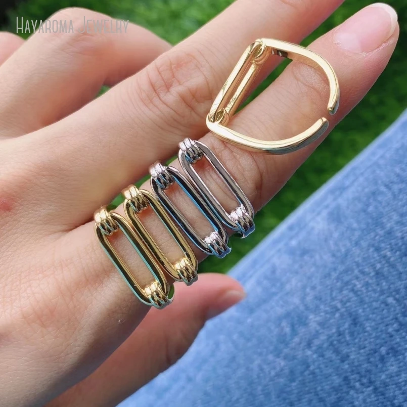 2Pcs Wholesale Gold Color Copper Metal Geometric Oblong Ring RM40297