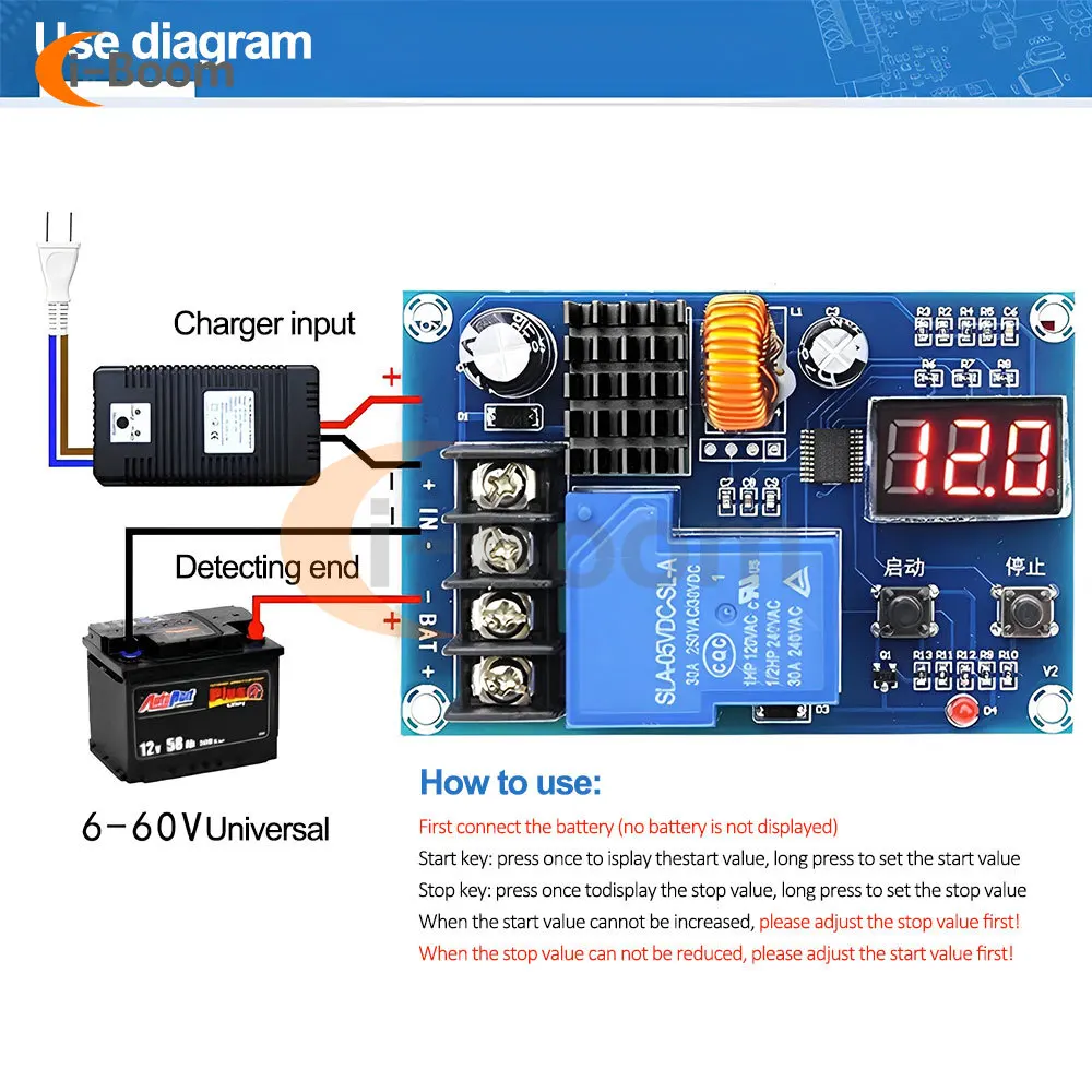 M634 Battery Charge Control Module DC 6V-60V Battery Protection Board Overcharge Protection Switch for Lithium Lead