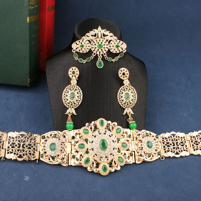 

Arabic Wedding Jewelry Set Moroccan Waist Chain Crystal Brooch Women Earrings Bridal Gifts Wedding Jewelry Accessories for Women