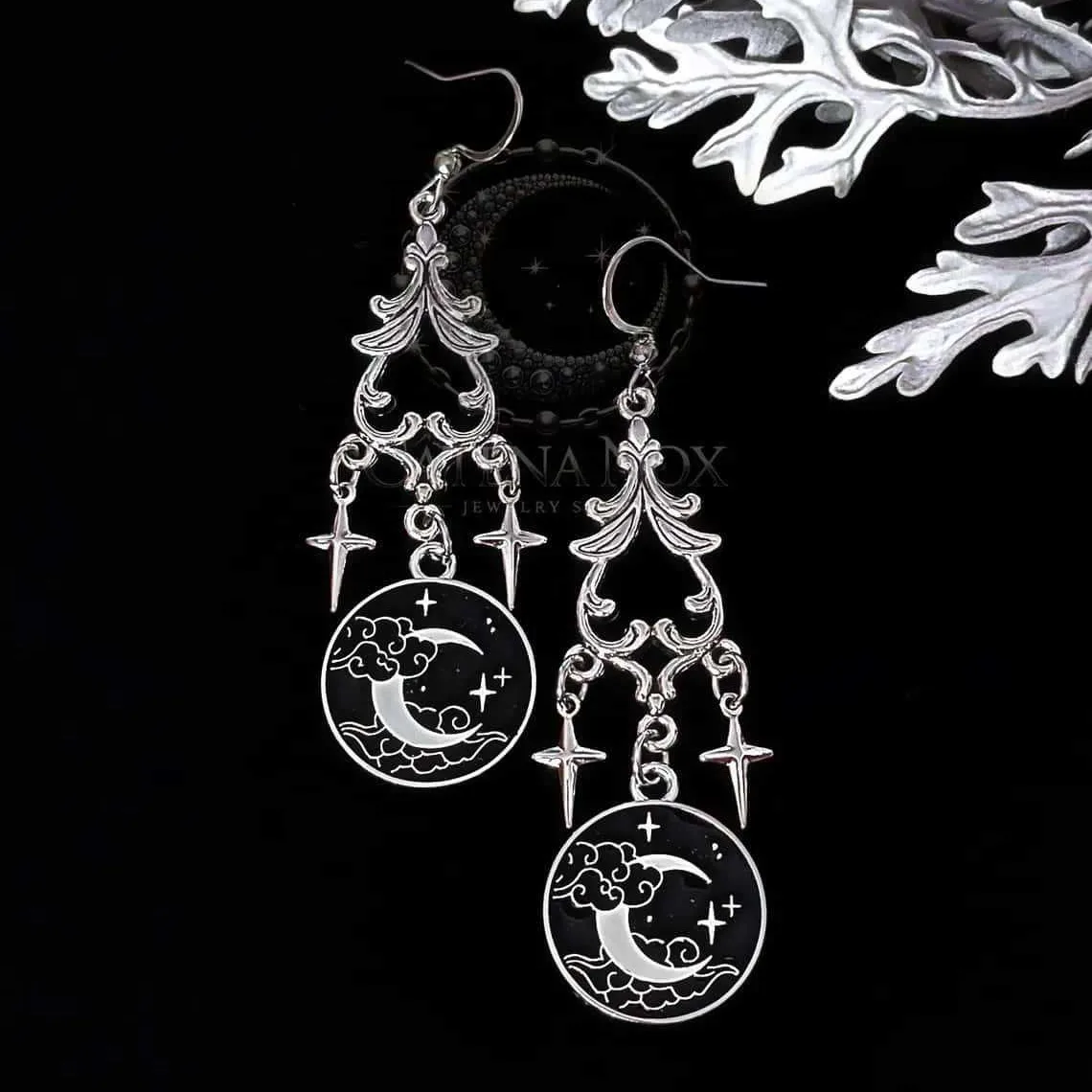 Moon Magic Earring,Gothic Jewelry,Witch Accessories,Cross Star,Gothic,Engraved,Victorian,Mysty,Pagan,Ear Hook For Women Girl