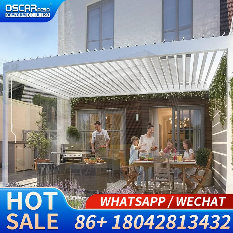 Exterior Motorized Louvered Sun Shade Kit for Balcony and Garden Eco Friendly Outdoor Shelter in European Regions Pergola
