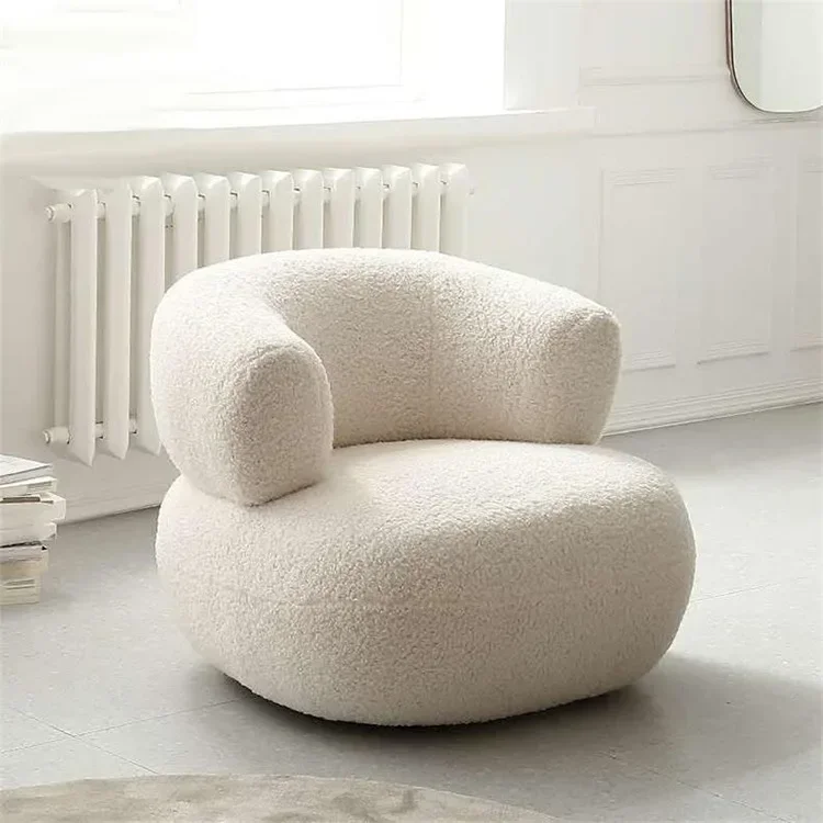 

Nordic Single Sofa Chair Designer Creative Lazy Chair Living Room Balcony Luxury Lamb Plush Fabric Customized Logo Dining Chair