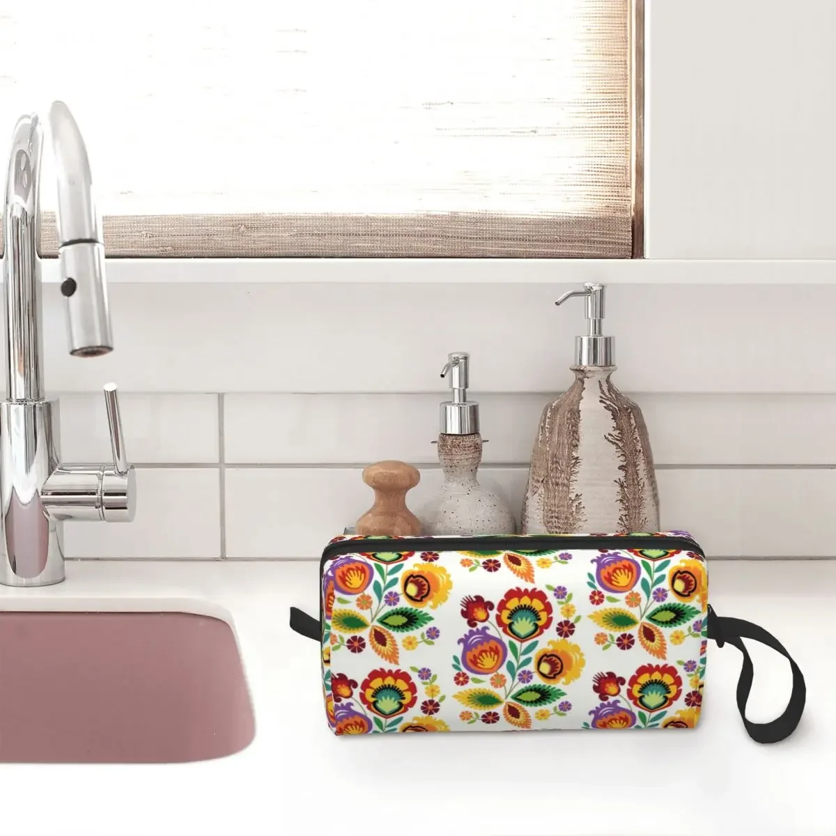 Polish Folk Flowers Travel Cosmetic Bag Poland Floral Art Makeup Toiletry Organizer Ladies Beauty Storage Bags Dopp Kit Case Box image 4