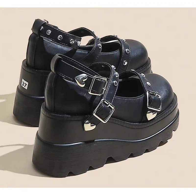 Nicht verwende Füße, Blockabsatz, einzelne Schuhe, modische runde Zehen, Metallschnalle, Plattform, rutschfeste, verschleißfeste High Heels