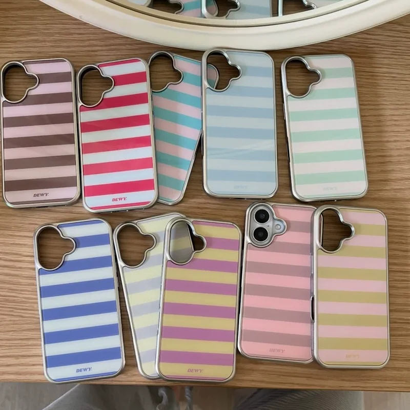 Korean Ins Simple Gentle Versatile Contrasting Color Stripes Phone Case For Samsung S26 PLUS 25 EDGE 24 FE 23 ULTRA Cover