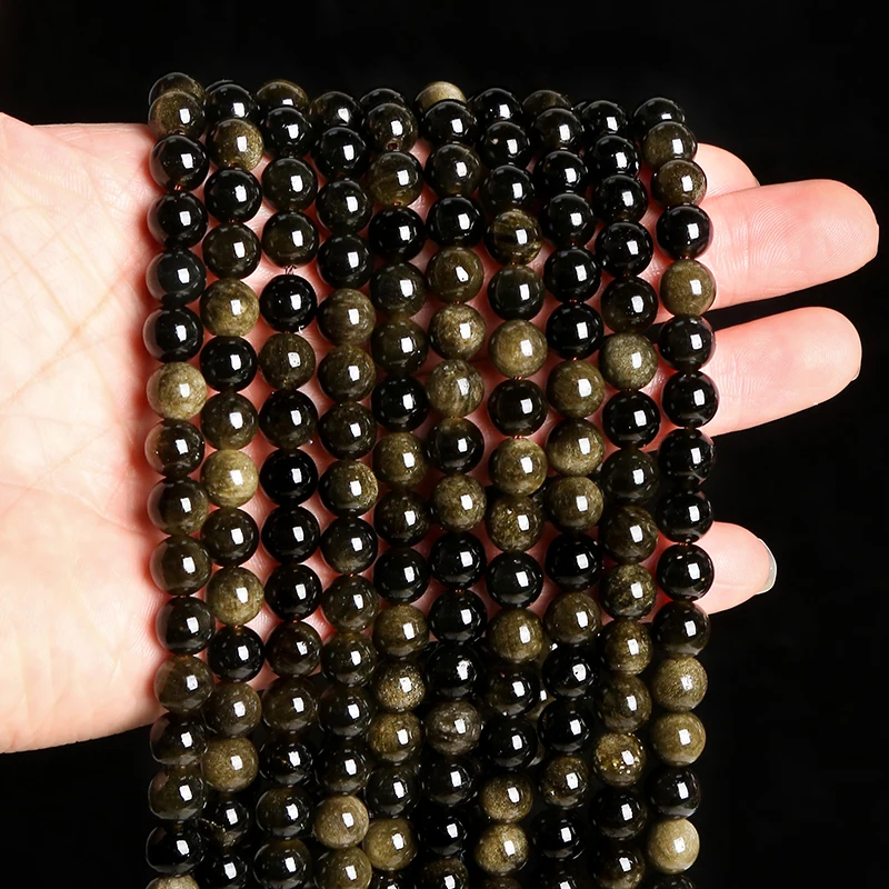 Natural Stone Golden Obsidian Bead Irisation Round Loose Spacer 4 6 8 10 12mm For Jewelry Making Diy Bracelet Necklace Accessory