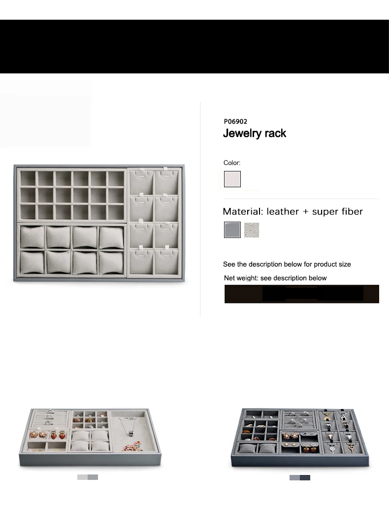 Oirlv Beige Mikrofaser Schmuck-Organizer-Tablett, abnehmbares Leder-Tablett für Ohrringe, Halsketten, Armbänder, Anhänger, Schmuckaufbewahrung und Präsentation. – Detail 4