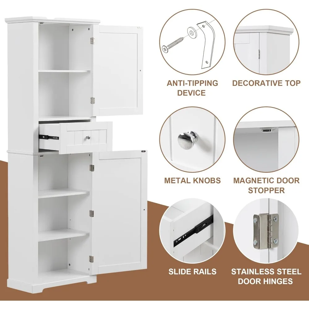 Armoire de rangement haute en lin, armoire en lin autoportante avec 2 portes et 1MEL, organisateurs de stockage, 67.3 po