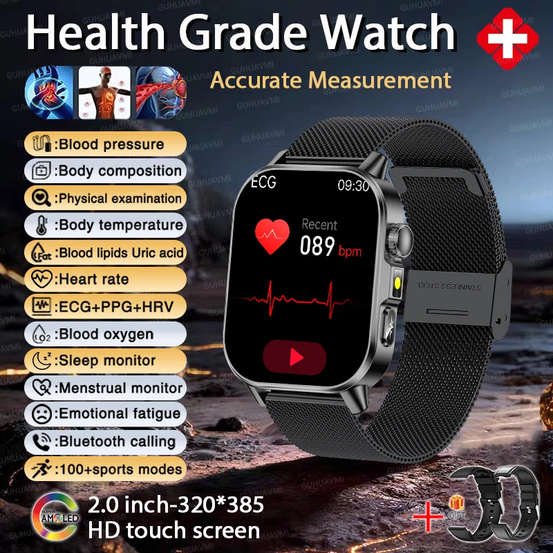 Nursing Grade ECG+PPG Smart Watch for Men, AMOLED Screen