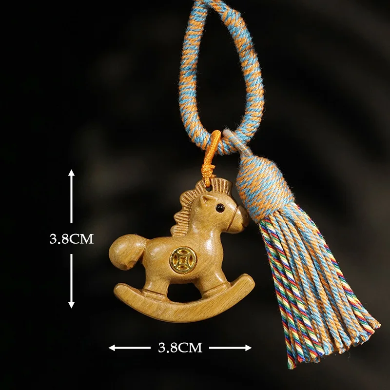 Wooden Rocking Horse Keychain Handcrafted Carved Animal Pendant with Flowing Tassel Ideal for Bag Backpack Purse and Key Ring Gi