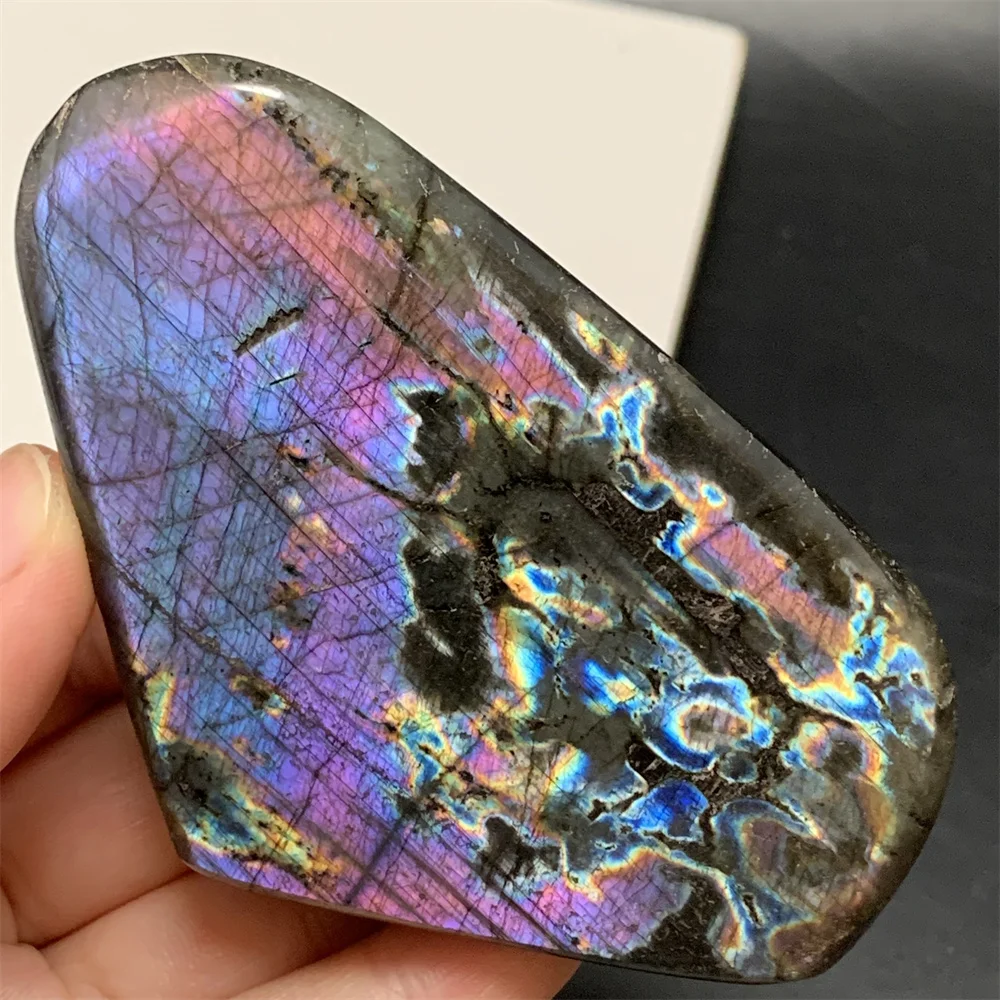 Natural Bright Silver Blue Yellow Light Labradorite Specimens Colorful Purple Orange Light Labrador Stones Ornaments Standing