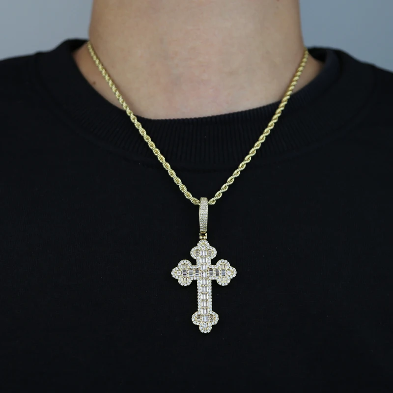 2026 Hip Hop CZ Cross Pendant Necklace For Men Iced Out Bling 5A Cubic Zirconia Classic Rock Jewelry