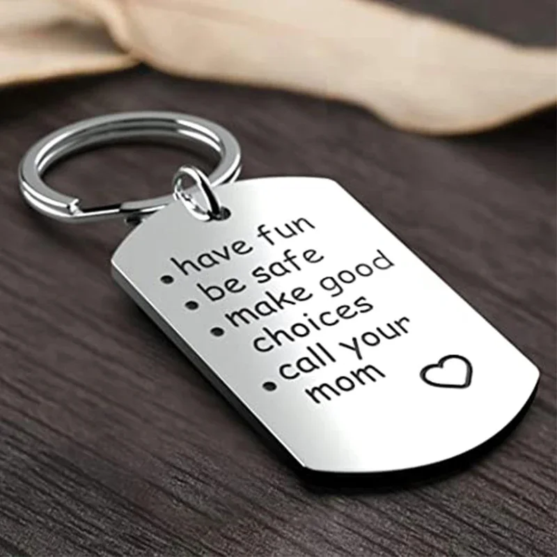 Drive Safe Key Chain Son Daughter KeyRing From Mom Stainless Steel Metal Keychain for Girls Graduation Gifts Birthday Gifts DIY