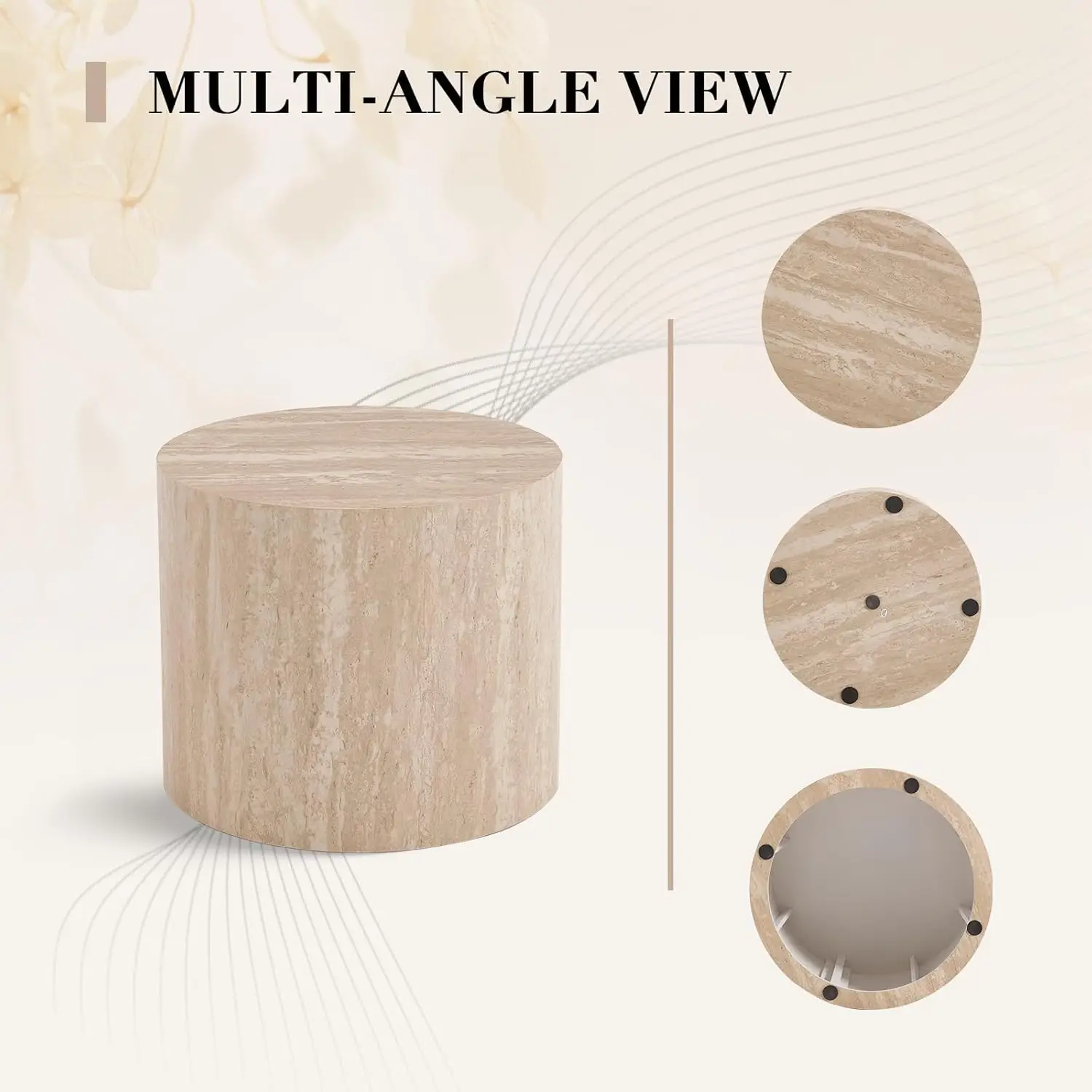 Round Wood Nesting Coffee Table Set of 2, Modern Circle Travertine End Side Table Sets for Living Room, Light Wooden Colo