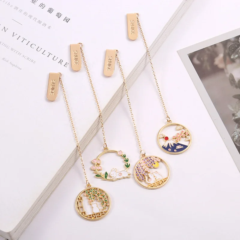 2pc Kawaii Flower And Rabbit Bookmark DIY Student Book Clip Tab Alloy Book Mark Pendant Accessories Portable Reading Stationery