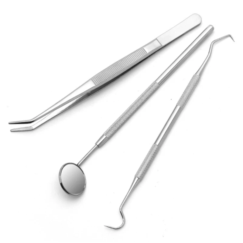 

‌3pcs/set Dental Tools Set Stainless Steel Oral Mirror Probe Hook Tweezers Teeth Cleaning Kit Dentist Examination Instrument