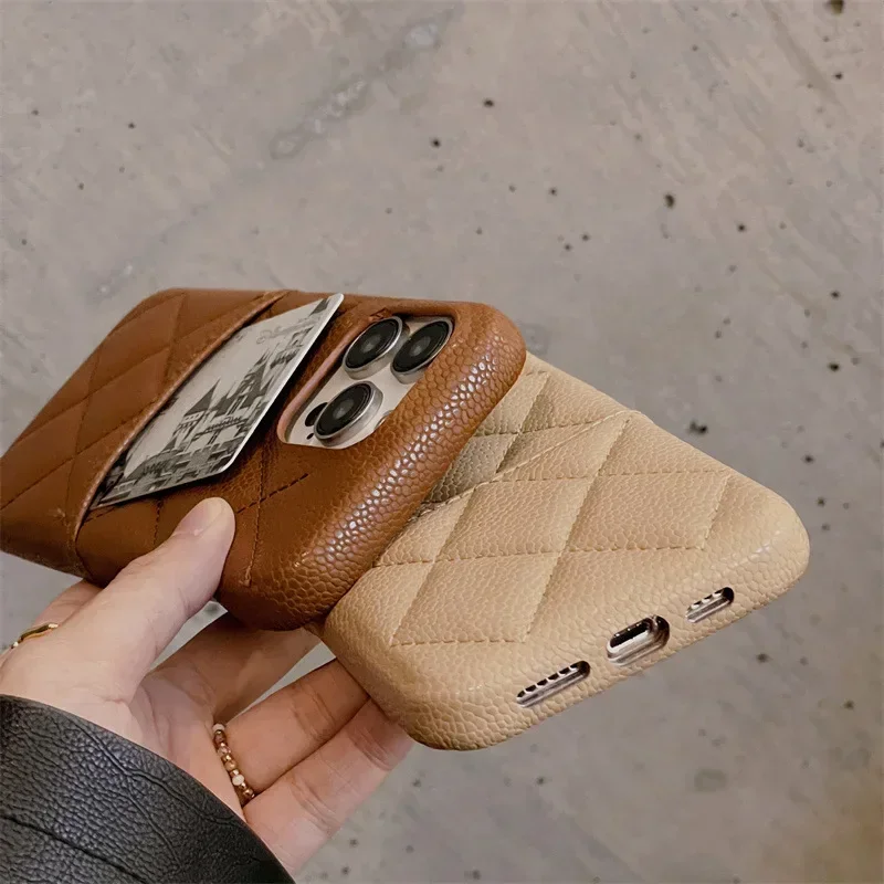 Luxury Lattice Pattern Leather Cover for IPhone 16 15 14 13 Pro Max Credit Card Slot Holder Purse Wallet Shockproof Phone Case